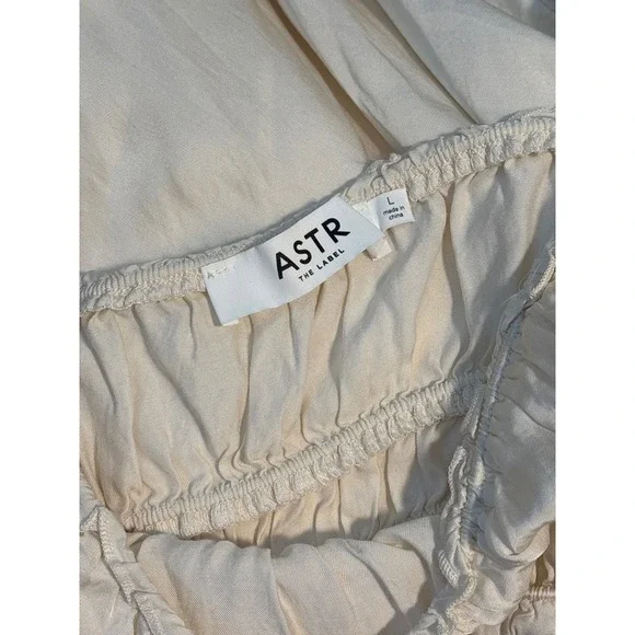 ASTR The Label Cream Smocked Bust Ruffle Satiny Midi Dress Womens Large Bohemian - Picture 6 of 7